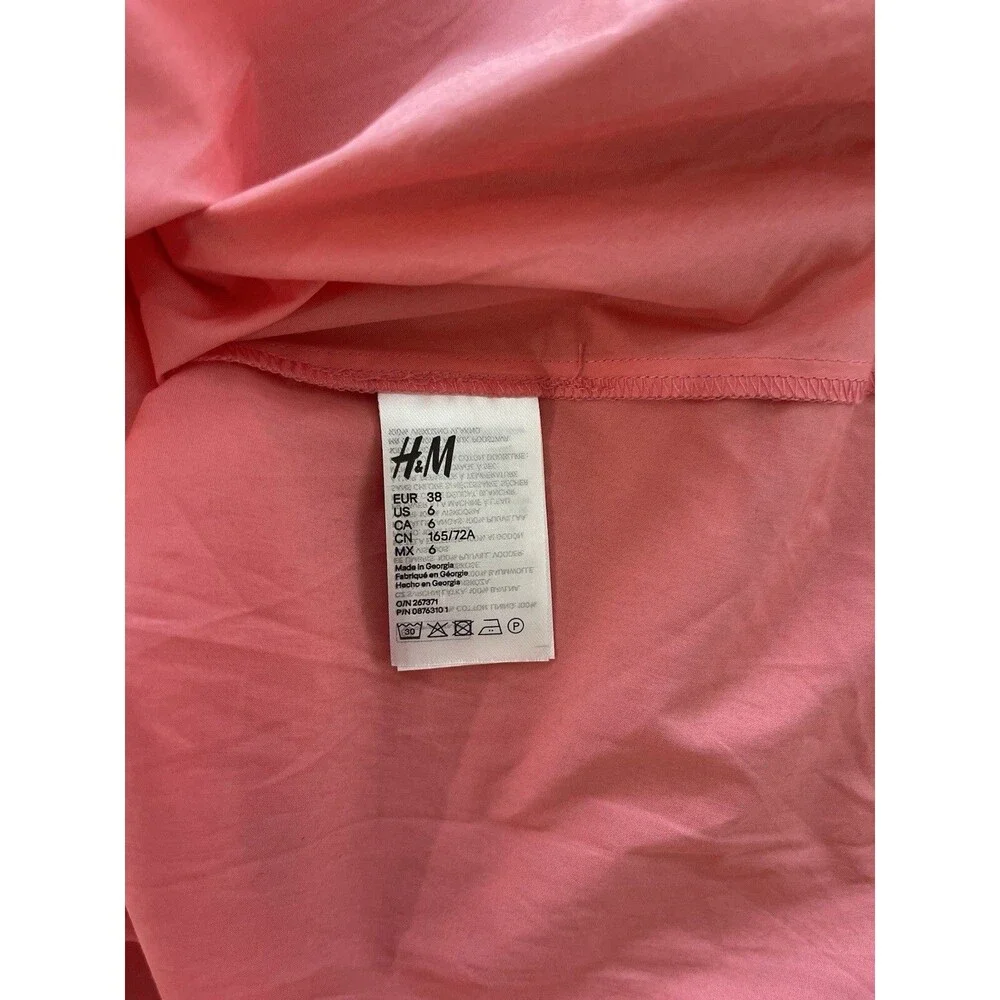 H & M Skirt Midi Women Coral Pleated Classic Cotton Preppy Fit Flare Sz 6 NWT